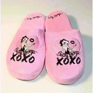 Betty Boop XOXO Pink Heart Embellished Glitter, Pink Slippers, Woman's, Size S